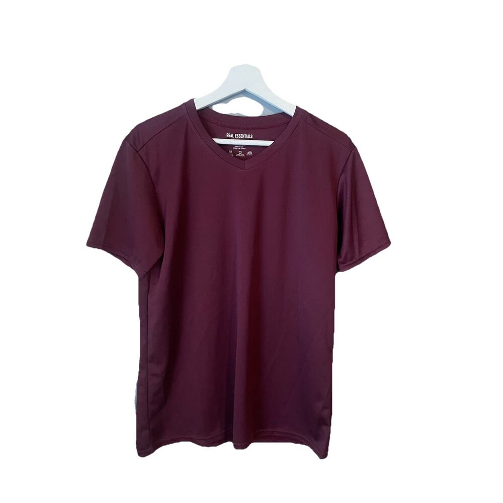 Real Essentials M Maroon Heather Performance Athletic T Shirt